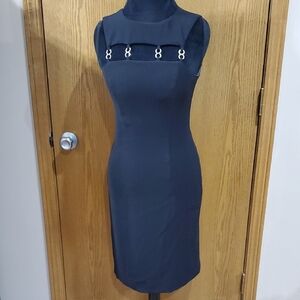 Joseph Ribkoff Black Mock Neck Sheath Midi Dress